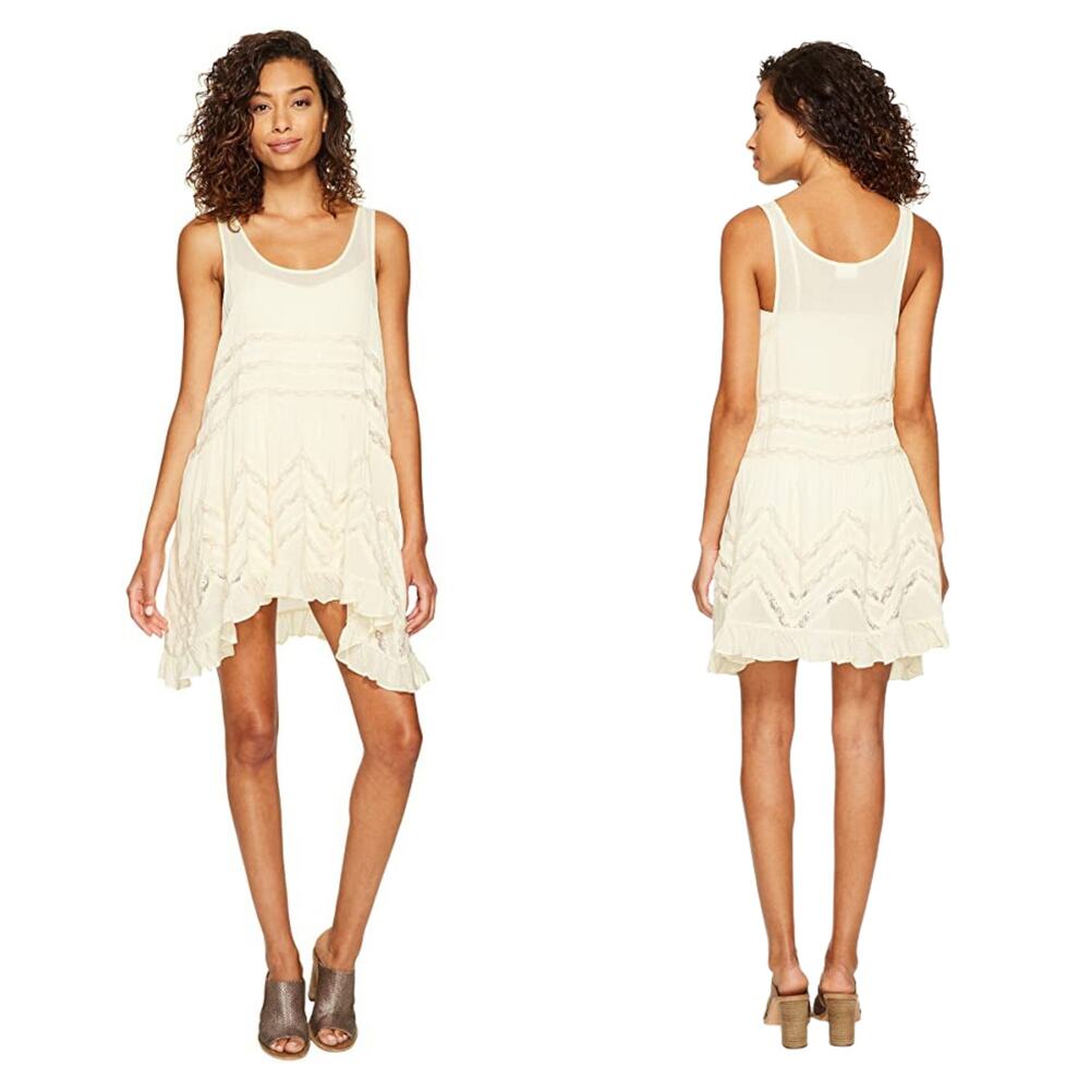 FREE PEOPLE Slip dress intimately Voile and Lace Trapeze  Xs Tea NWOT
